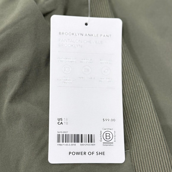 Athleta Brooklyn Ankle Pants Womens 18 Olive Green Lightweight Stretch NWT - Picture 3 of 12